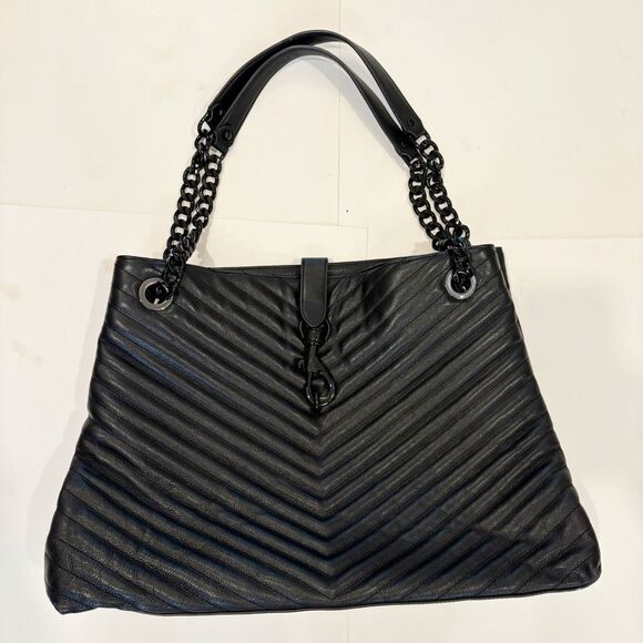 Rebecca Minkoff Edie Chevron Quilted Leather Tote Handbag Black $420.00 - Picture 4 of 11